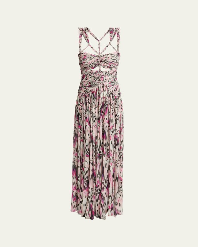 Rafael Butterfly Cutout Chiffon Silk Dress